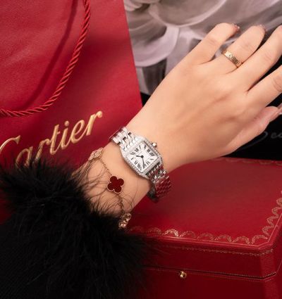 Cartier 316L Steel 24MM Case Woman White With Diamond Watch